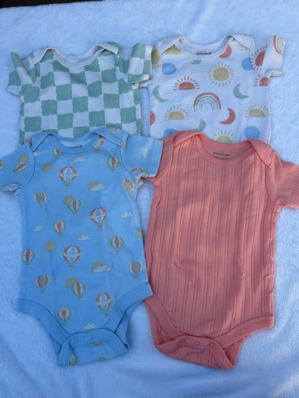 Blue Hot Air Balloon & Coral Ribbed Baby bodysuit Set